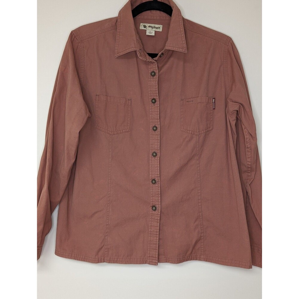 Dri Duck for Her Long Sleeve Shirt Size L Cotton Button Up Top Roll Tab Outdoors